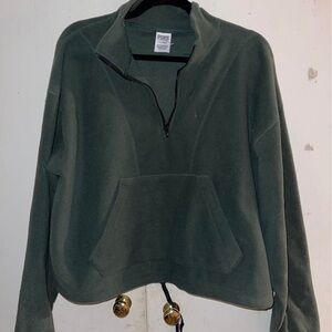 PINK Victoria's Secret Dark Green Quarter-Zip pullover cropped